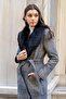 Detachable Fur Collar Waist Tied Medium Length Plaid Coat BLACK 3978 - 4