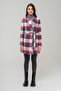 Belted Waist Lined Plaid Patterned Coat Fuchsia 3927-E - 2