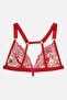 Women Textured Lace Bra, Red - 2