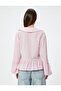 Ruffle Blouse Polo V Neck Long Sleeve Textured Viscous Fabric Comfortable Fit - 4