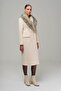 Detachable Fur Double-Breasted Mid-Length Coat Ecru 3936