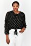 Women V Neck Long Sleeve Allover Print Blouse, Black