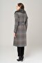 Detachable Fur Collar Waist Tied Medium Length Plaid Coat GRAY 3978 - 7