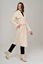 Cape Detailed Button Closure Belted Coat EKRU 3906 - 5