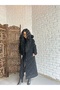 Women's Furry Hooded Long Puffer Quilted Coat - 4