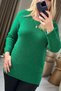 Women's Green Crew Neck Silvery Thin Tiriko Double Sleeve Cuffed Blouse