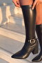 Buckle Stretch Ankle Buckle Detailed Below Knee Thick Heeled Pointed Toe Women's Boots Bootie - 4