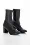 Women's Black Leather Stretch Boots, Women's Heeled Boots & Booties - 3
