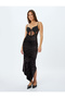 Tulle Corset Detailed Asymmetrical Rope Strap Sweetheart Neckline Velvet Evening Dress - 3