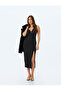Slim Fit Midi Length Strap Dress with Front Slit Detail and Heart Neckline - 2