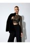 Tulle Crew Neck Textured Long Sleeve Slim Fit Blouse