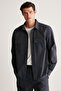 Kelvin Men's Thick Textured Technical Appearance Navy Blue Shirt with Flap Pockets
