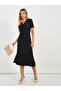 Solid V Neck Knitted Midi Dress