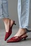 Three Buckle Women's Short Heeled Shoes Seeroi Burgundy