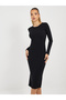 Solid Ribbed Knit Sweater Midi Dress - 2