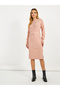 Flat Knit Belted Sweater Knee Length Dress - 4