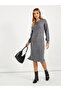 Flat Knit Belted Sweater Knee Length Dress - 4