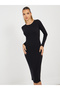 Solid Ribbed Knit Sweater Midi Dress - 6
