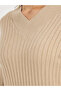 Ribbed Knit V Neck Sweater Midi Dress - 3