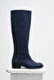 Parley Navy Blue Color Zipperless, Thin Faux Fur Lined Women's Boots - 6