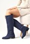 Parley Navy Blue Color Zipperless, Thin Faux Fur Lined Women's Boots - 2