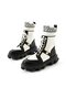 Women's Genuine Leather Boots Black White - 3
