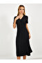 Solid V Neck Knitted Midi Dress - 5