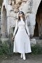 Beige Ribbed Belt Detail Front Slit Dress