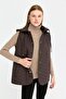 Women's Hooded Quilted Vest with Side Pockets Brown - 6