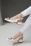 Women's Gold Square Buckle Short Heeled Shoes Zion White - 4