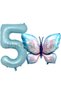 Pink Blue Butterfly and Blue Number Balloon 5 Years Old Balloon Set Butterfly Concept Birthday Foil Balloon Set - 2
