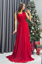 Women's One Shoulder Pleated Flared Evening Dress Navy, Black, Red - 3