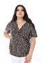 Women's Plus Size Brown Chest Drawstring Detail Lycra Blouse 65N38548 - 3