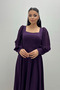 Crepe Fabric Sleeves Tulle Detailed Midi Dress - PATLICAN PURPLE - 3