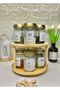 Set of 10 Gold Metal Lids, Rotating Stand, Labeled Glass Spice Jar Set, Storage Jar with Spoon, 350 ml