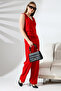 Red Women's Sleeveless Double Breasted Lapel Button Detail Jumpsuit – Modern and Stylish Design - 2