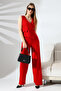 Red Women's Sleeveless Double Breasted Lapel Button Detail Jumpsuit – Modern and Stylish Design