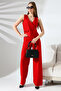 Red Women's Sleeveless Double Breasted Lapel Button Detail Jumpsuit – Modern and Stylish Design - 3