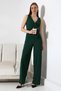 Emerald Green Women's Sleeveless Double Breasted Lapel Button Detail Jumpsuit – Modern and Stylish Design - 6
