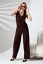 Brown Green Women's Sleeveless Double Breasted Lapel Button Detail Jumpsuit – Modern and Stylish Design - 5