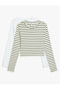 Long Sleeve Striped Crop 2-Piece T-Shirt Set