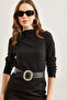 Women's Black Stand Collar Baby Overlock Detailed Knitted Blouse Blz- 19002783 - 3