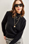 Women's Black Crew Neck Soft Textured Beard Sweater Kzk-19000858 - 3