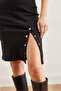 Women's Black Button Detailed Slit Raster Stretchy Dress Elb- 19002307 - 6