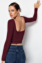 Koyu Bordo Pamuklu Sırt Dekolteli Fitted/Vücuda Oturan Esnek Örme Bluz TWOAW24BZ00160