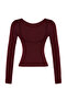Koyu Bordo Pamuklu Sırt Dekolteli Fitted/Vücuda Oturan Esnek Örme Bluz TWOAW24BZ00160 - 8