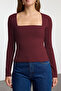 Koyu Bordo Kare Yaka Büzgü/Drape Detaylı Fitted/Vücuda Oturan Örme Bluz TWOAW25BZ00194 - 2