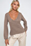 Women's Milk Brown Double Breasted Collar Elastic Sleeve Blouse Alc-X12929 - 3