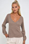 Women's Milk Brown Double Breasted Collar Elastic Sleeve Blouse Alc-X12929 - 2