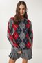 Women's Gray Red Diamond Patterned Knitwear Sweater Fn03447 - 7